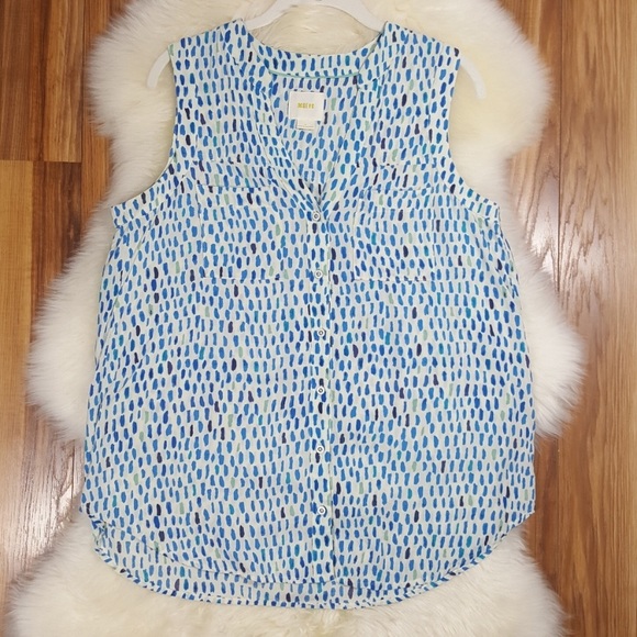 Anthro Maeve Blue Dot Sleeveless Button Down Top 6 - Picture 2 of 7